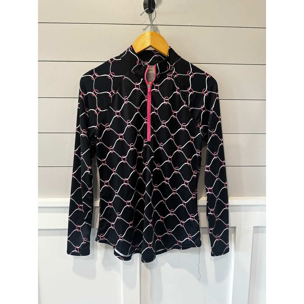Jofit Womens Long Sleeve Quarter Zip Golf Top Black Pink Chain Link Print Small